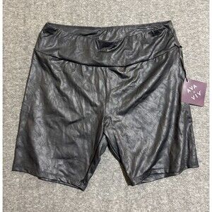 Ava & Viv Women's Shorts Plus High-Waisted Liquid Shine Black 1X 16W/18W